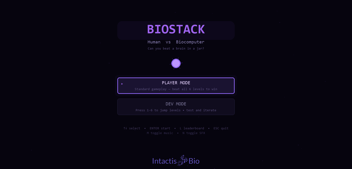 BioStack menu screen